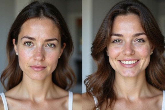 Obraz przed i po transformacji Anny: z zmęczonej do pełnej energii