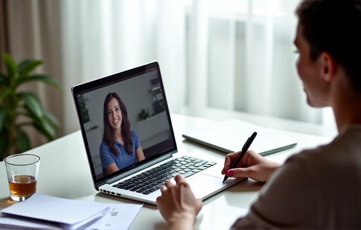Osoba przygotowująca notatki i dokumenty przed konsultacją online.